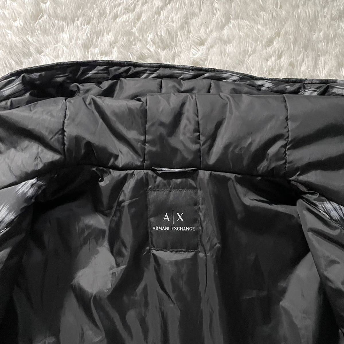 未使用級/XL-3L相当●アルマーニ エクスチェンジ ダウンジャケット ブルゾン ARMANI EXCHANGE 中綿 総柄 ダブルジップ 肩AXロゴパッチ_画像8