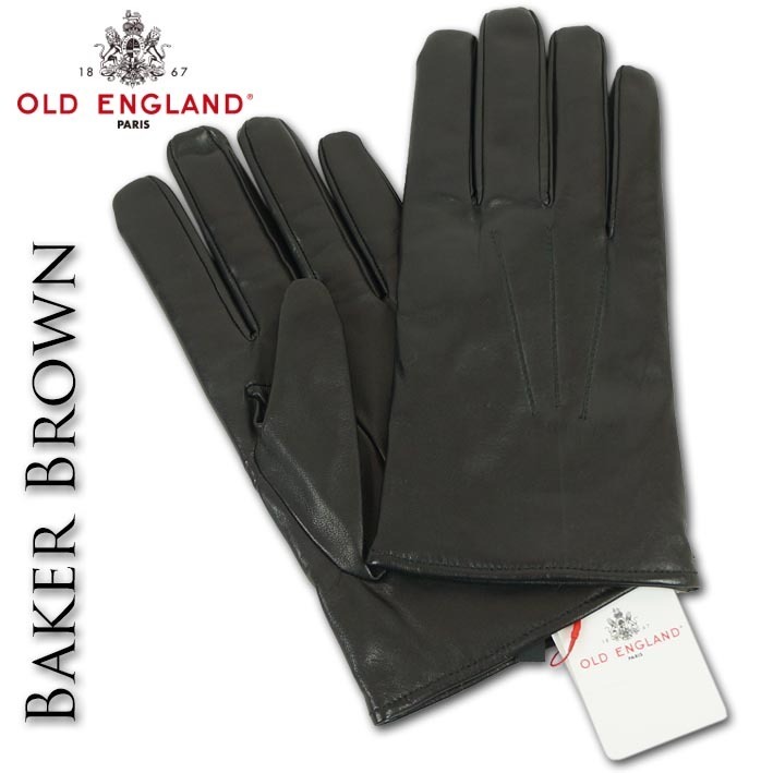 Baker Brown（ベイカーブラウン） 羊革 レザー 手袋 メンズ ブラック 黒 新品 正規品 OLD ENGLAND イギリス製