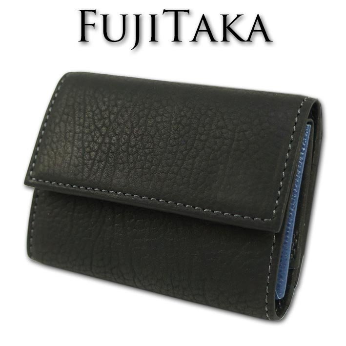 フジタカ FUJITAKA 牛革 カーフ 三つ折り財布 レビュー メンズ ブラック 黒 新品 正規品 日本製 コンパクト ミニ財布 キャッシュレス