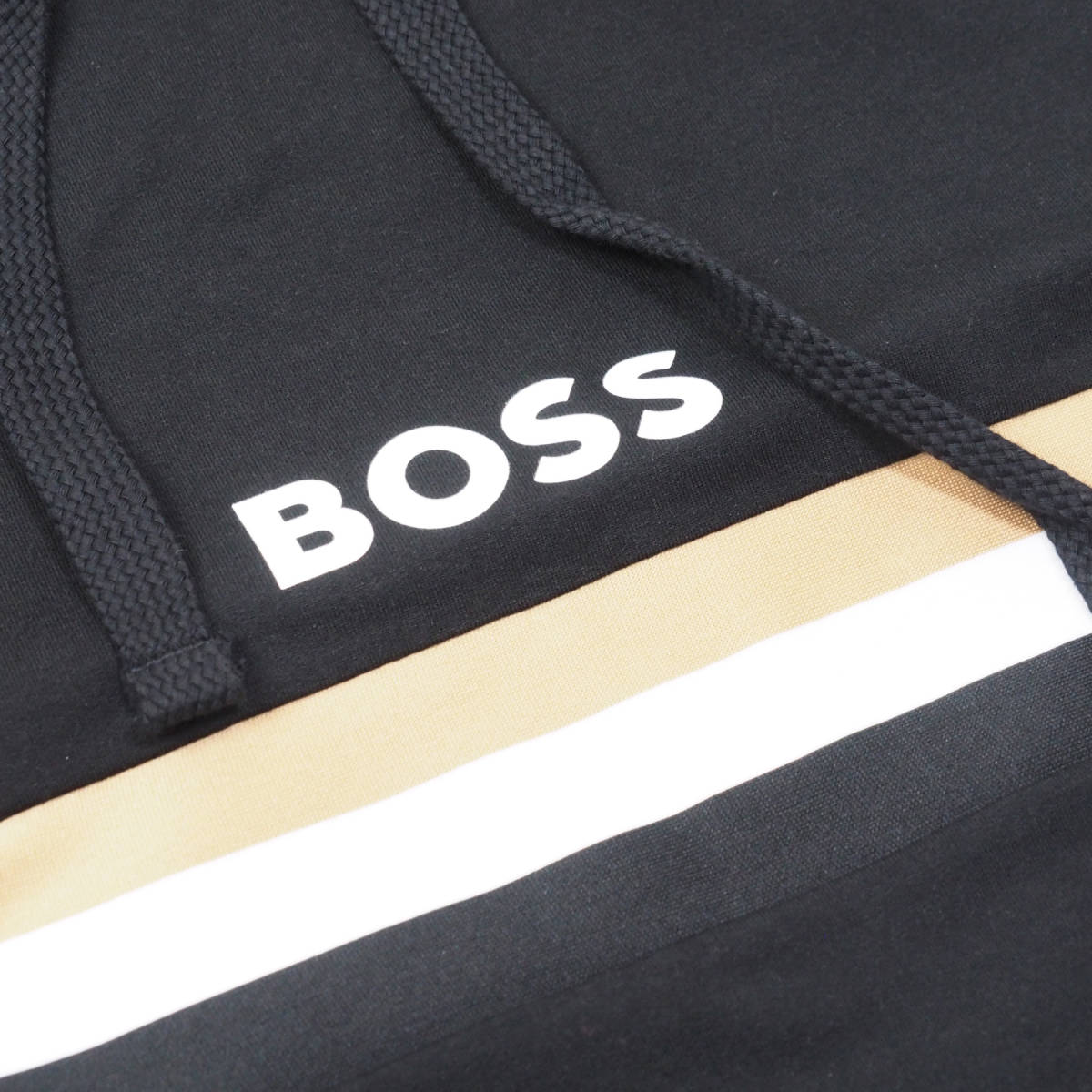 新品正規品 HUGO BOSS ヒューゴ ボス シグネチャーストライプ ロゴ フーディ パーカー 大谷翔平 ブラック L_画像4