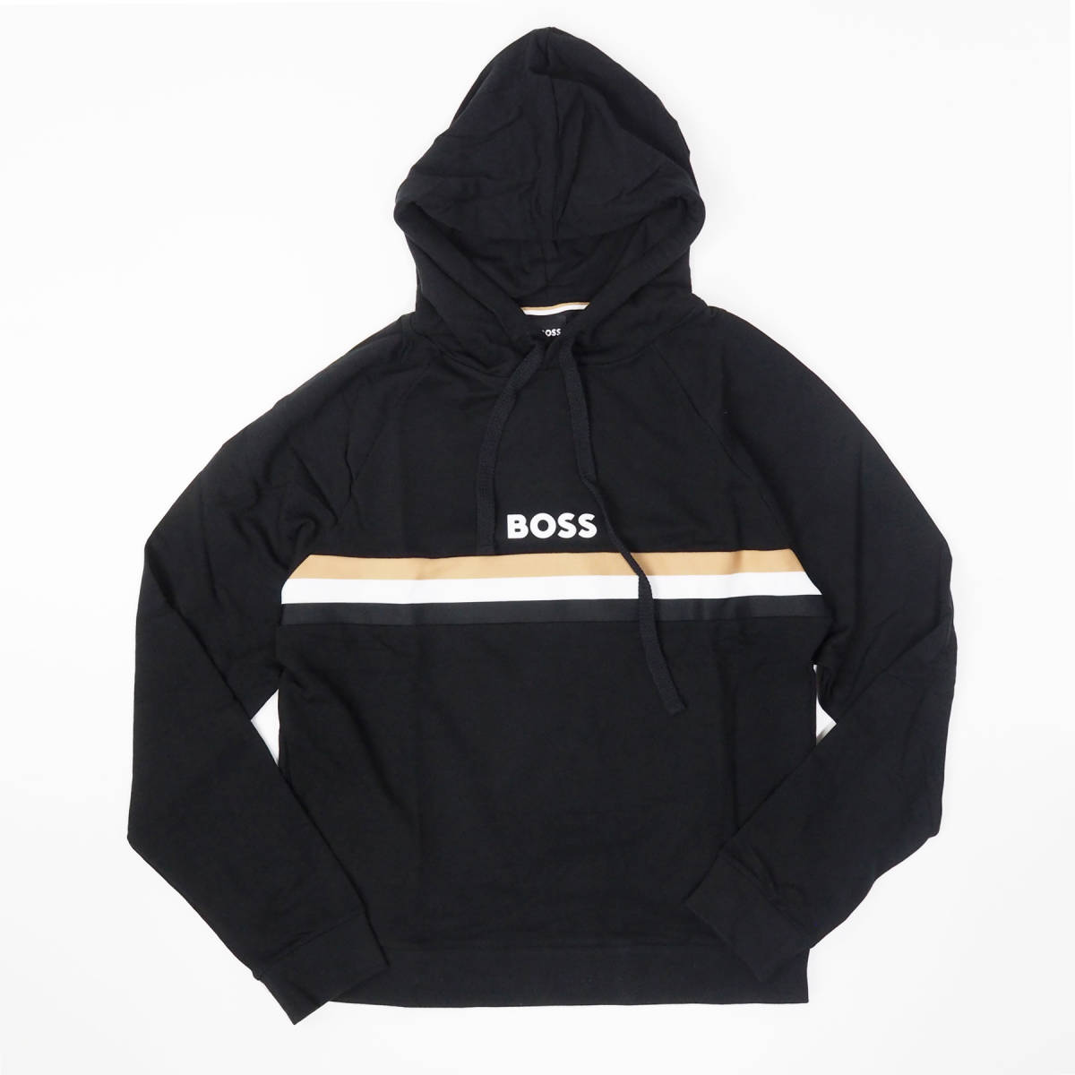 新品正規品 HUGO BOSS ヒューゴ ボス シグネチャーストライプ ロゴ フーディ パーカー 大谷翔平 ブラック L_画像1