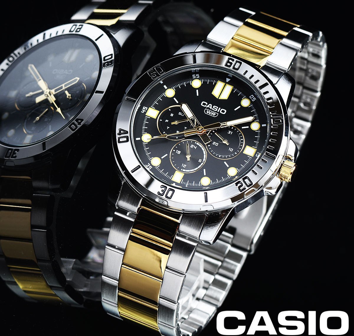 逆輸入カシオ最新作 ゴールド＆シルバー 30m防水 精悍なブラックフェイス マルチファンクション 腕時計 CASIO メンズ 日本未発売_画像7