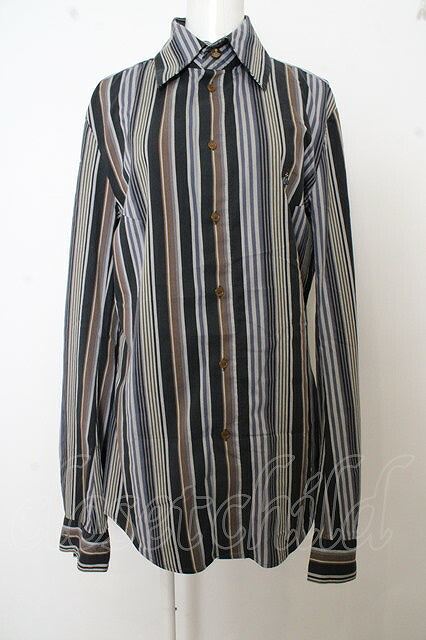 【送料無料】【USED】オーブ刺繍ストライプシャツ Vivienne Westwood MAN 【中古】 O-23-08-27-016-bl-YM-OS