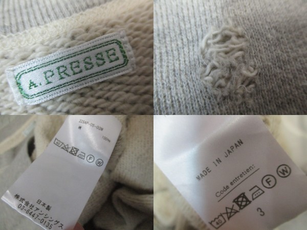 即決 22SS A.PRESSE アプレッセ Vintage Washed Sweat Shirt ヴィンテージ ダメージ加工 長袖スウェット 3SIZE 22SAP-05-03M 定価33,000円_画像10