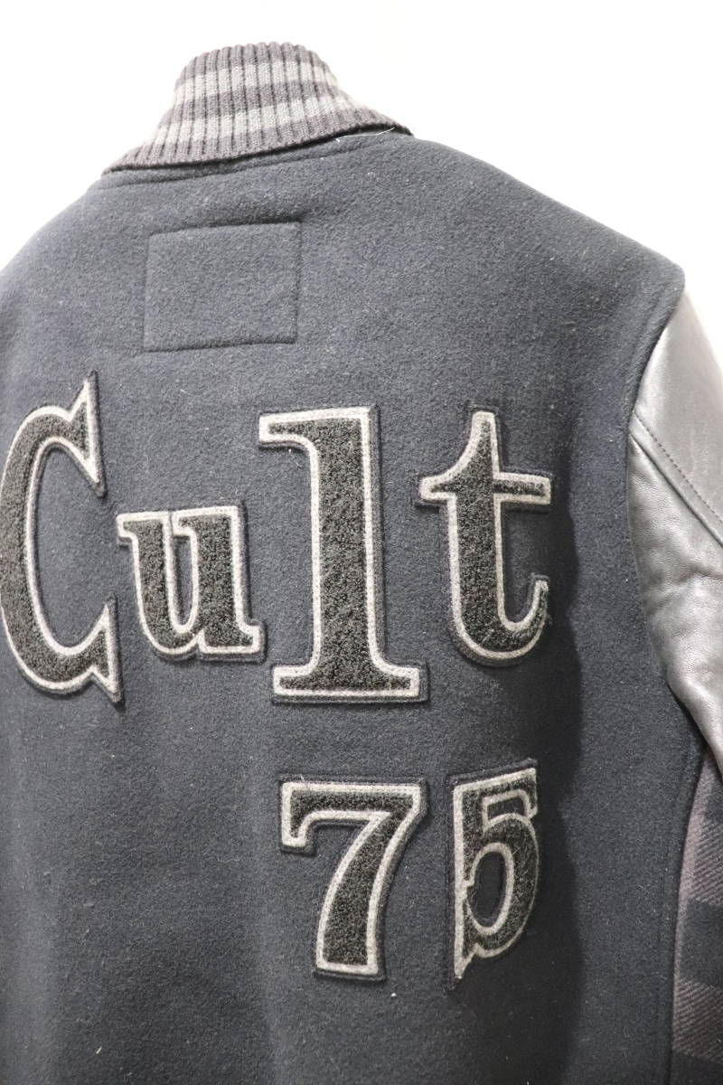 即決 HYSTERIC GLAMOUR ヒステリックグラマー CULT 75 ＆ ガールワッペン 袖レザー チェック切替 スタジャン アワードジャケット メンズ S_画像2