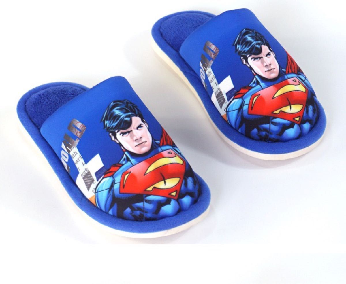 ★新品★ スーパーマンのスリッパ 子供 キッズ ルームシューズ 冬用暖か ブルー