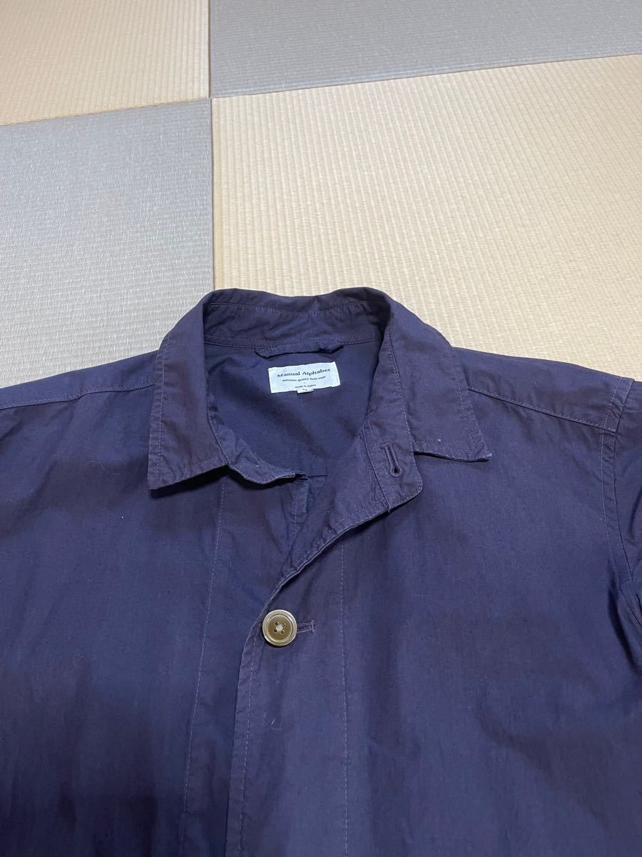 MANUAL ALPHABET タイプライターシャツコート コットン 無地 紺 MA-J-002 サイズ 3 日本製 MADE IN JAPAN 数回使用 美品 の画像2