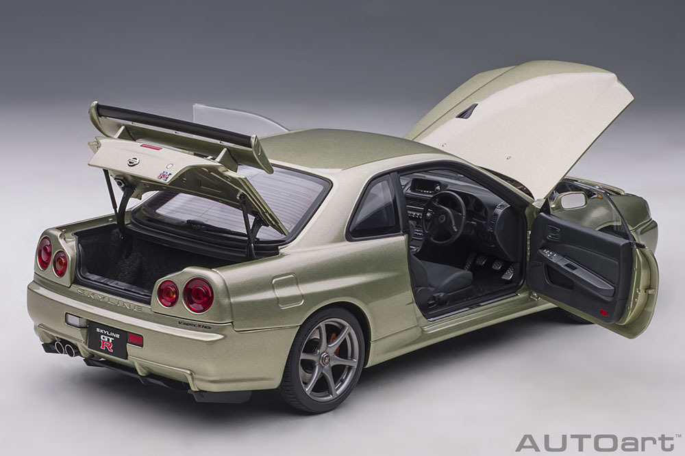 Aa 1/18 R34 GT-R Vスペック II NUR（ミレニアムジェイド）77404 新品未開封 BNR34 GTR nismo オートアート_画像4