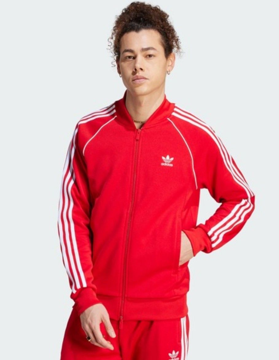 adidas 赤 スーパースター トラックトップ ジャージ あのちゃん着用 男性 アディダスオリジナルス トラックジャケット