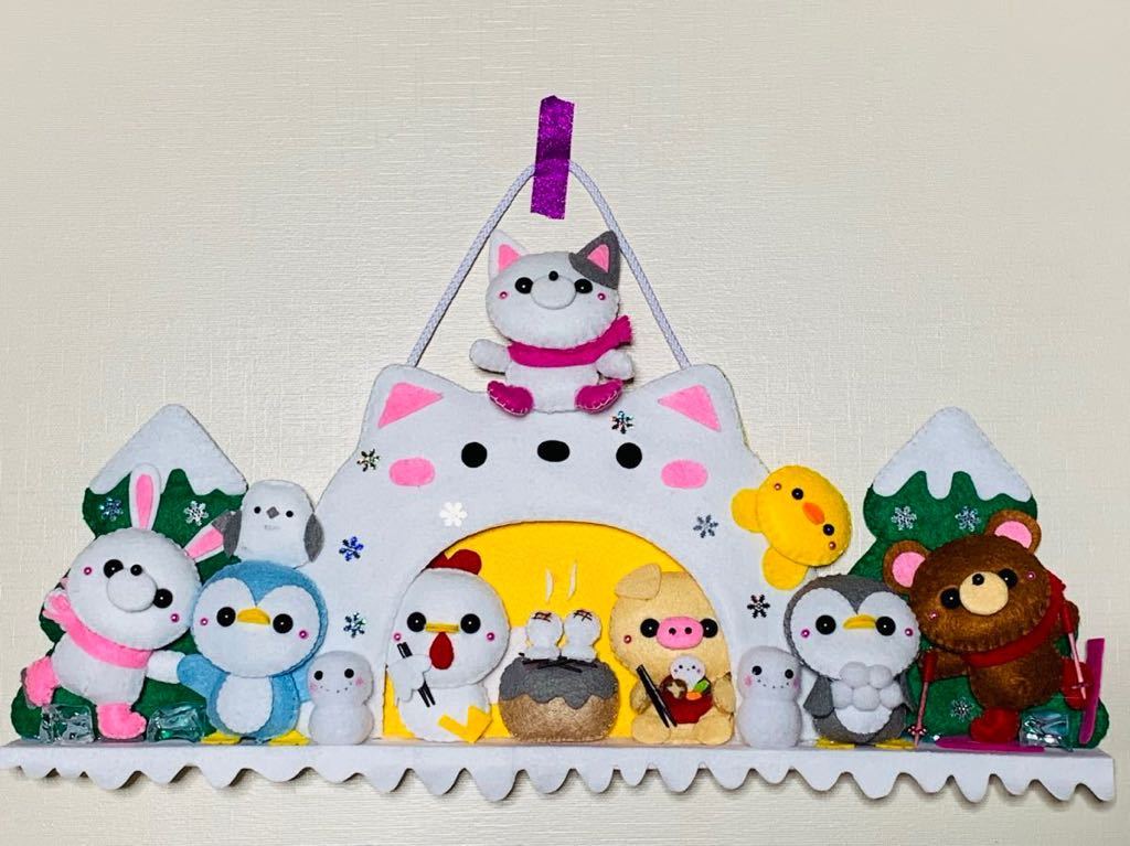 ハンドメイド☆フェルト☆冬☆かまくら☆餅☆スキー☆スケート☆雪だるま☆手作り☆壁飾り_画像2