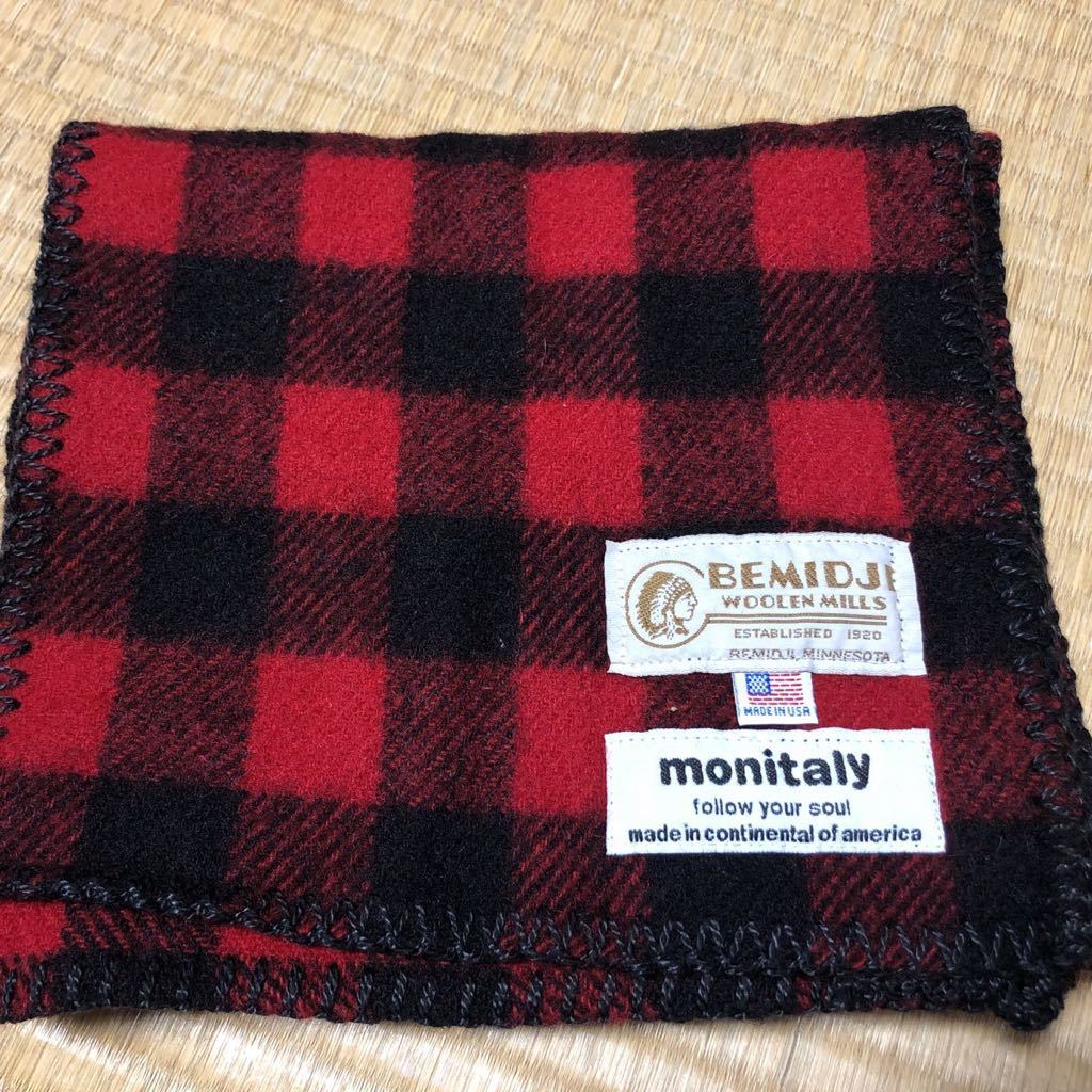 人気　BEMIDJI ベミジ × MONITALY モニタリー MADE IN USA チェック ウールマフラー レッド ブラック muro 藤原ヒロシ　野村訓市　_画像1