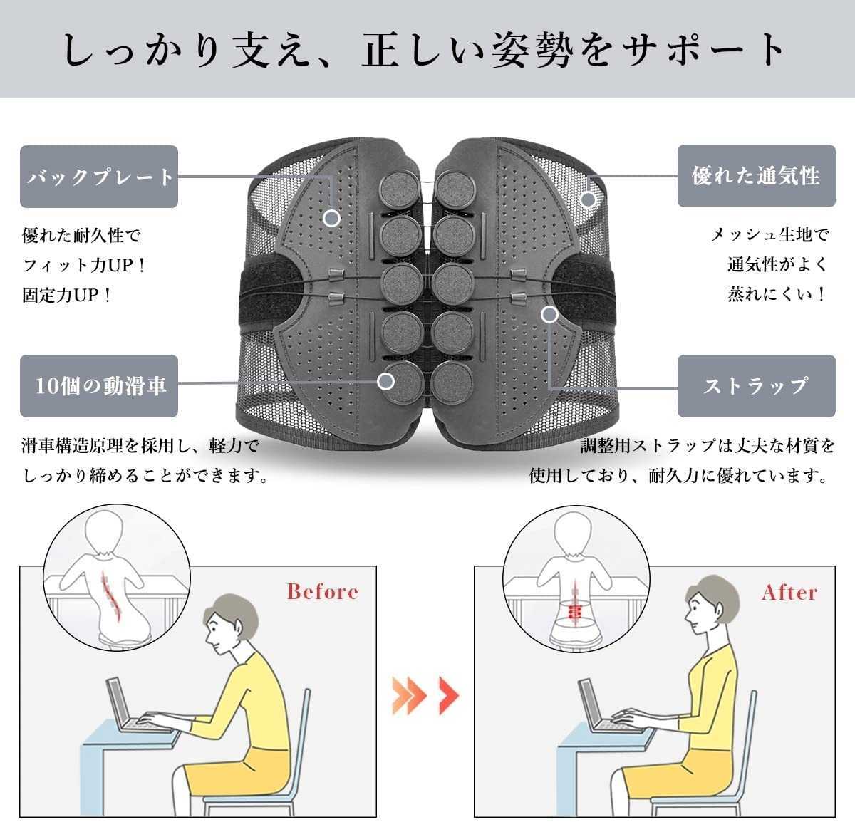 Mサイズ　腰ベルト 腰サポート 薄型 通気性 男女兼用 腰痛ベルト ダイエット効果 骨盤ベルト 猫背矯正ベルト 強力固定 蒸れない　軽い_画像5