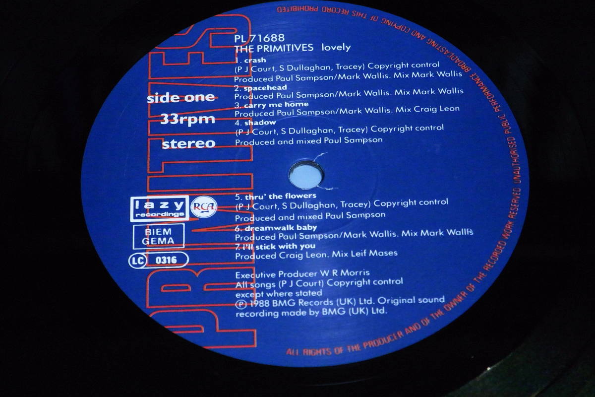 オリジナルEU盤 TOPIA刻印 THE PRIMITIVES LOVELY 名曲CRASH収録★EU ORIG RCA LAZY LP★PL71688 プリミティヴスshoegazerギターポップの画像3