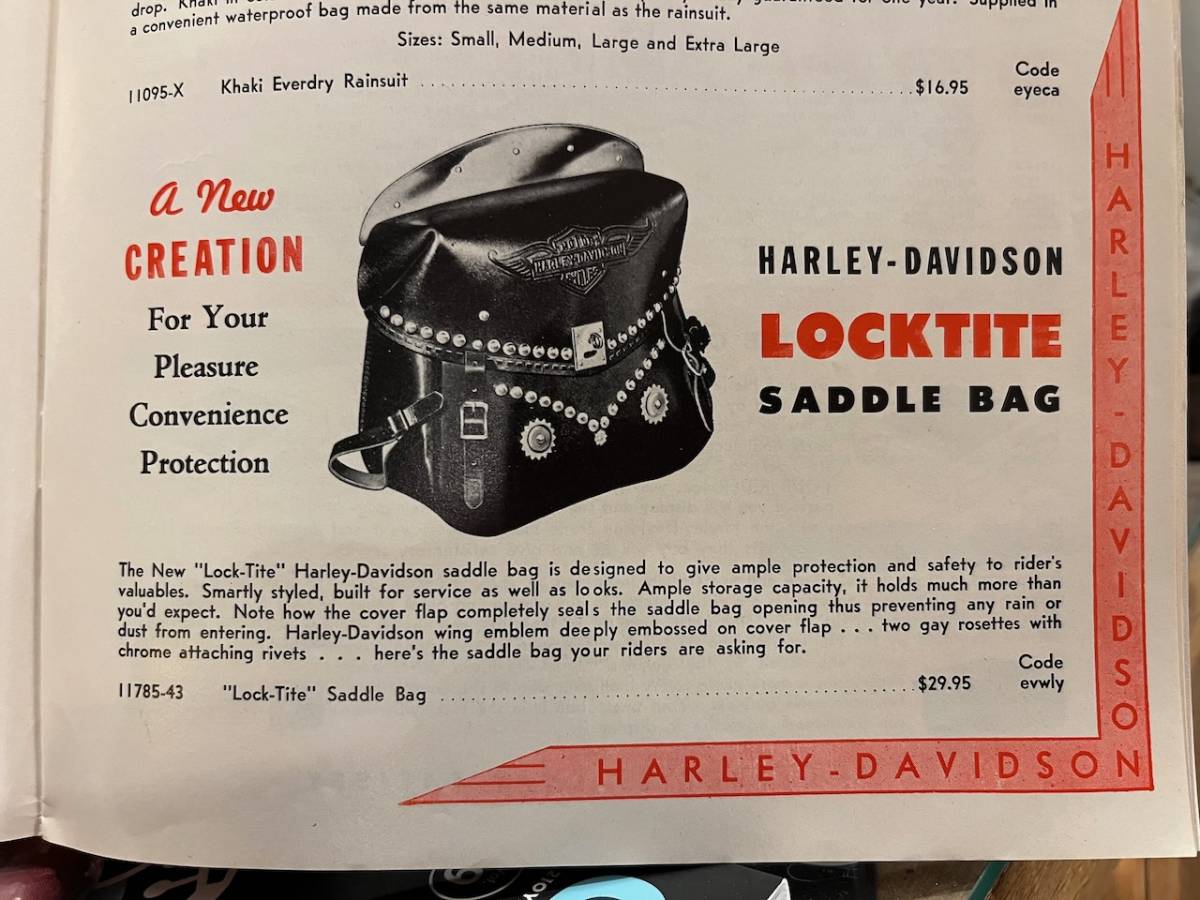 LOCKTITEロックタイトLeatherRosetteレザーロゼット本革オレンジ橙ハーレーダビッドソン復刻Harley-Davidsonビンテージ30s40s50s_1947年ハーレー社アクセサリーカタログより