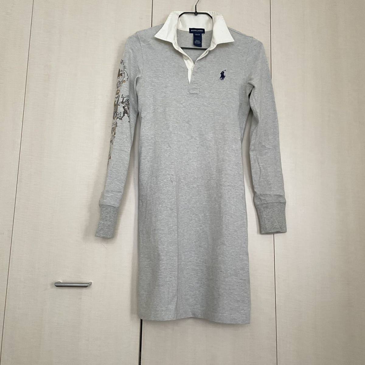 送料無料 Ralph Lauren コットン100% ミニ ポロ ワンピース グレー 綿100% ラルフローレン_画像1