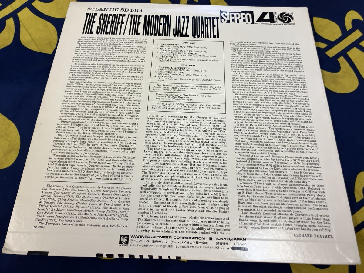 Modern Jazz Quartet★中古LP国内盤「モダン・ジャズ・クヮルテット～シェリフ」_画像2