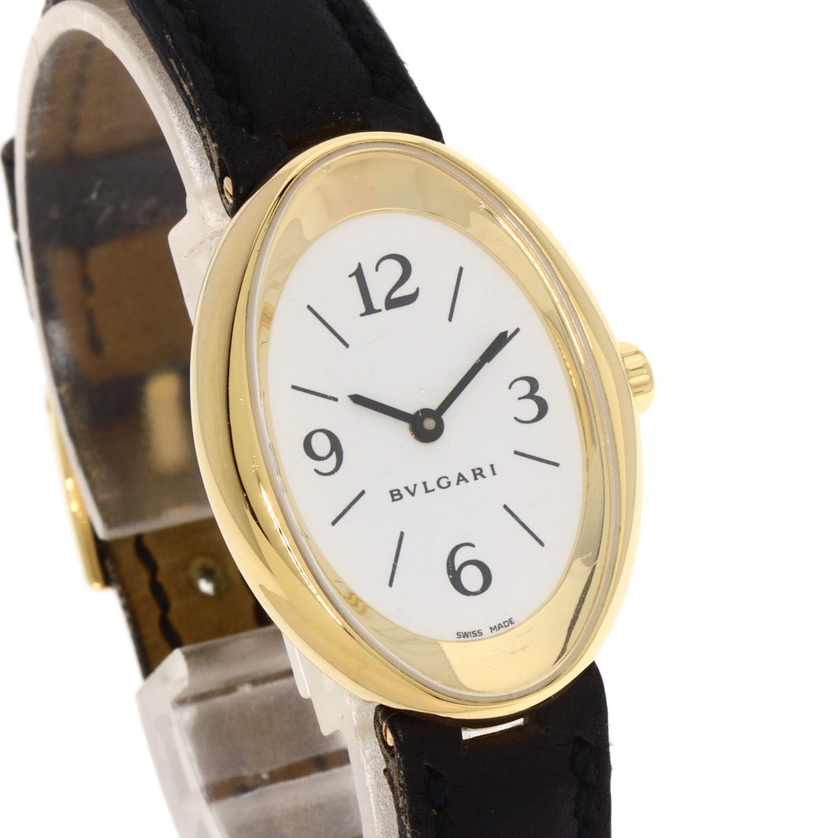 BVLGARI BVLGARY OV32G овальный наручные часы K18 желтое золото кожа женский б/у 