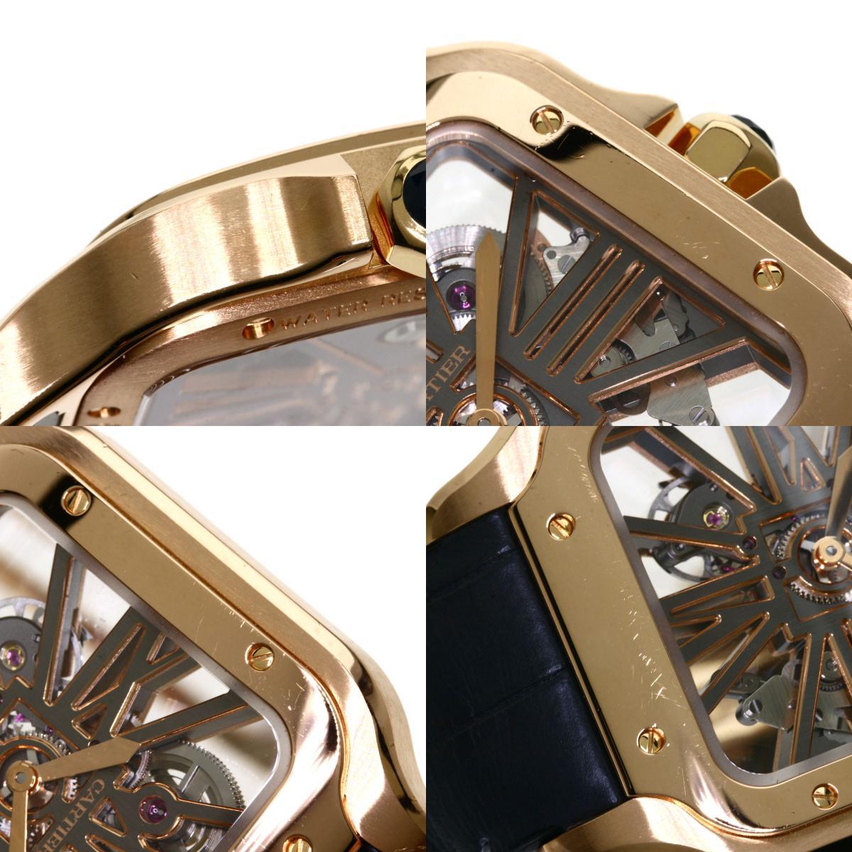 CARTIER カルティエ WHSA0018 サントスLM スケルトン 腕時計 K18ピンクゴールド アリゲーター メンズ 中古_画像9