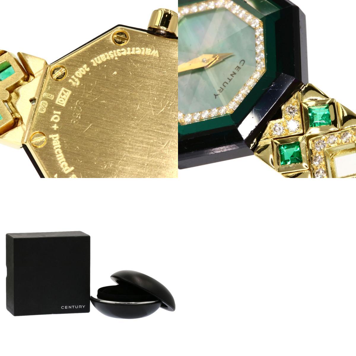 CENTURY Century Century бриллиант изумруд наручные часы K18 желтое золото K18YG бриллиант женский б/у 