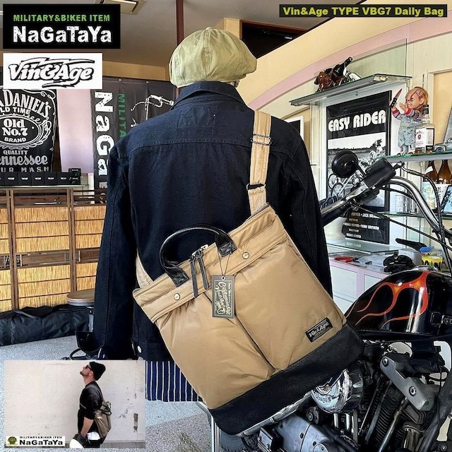 Vin&Age ビンアンドエッジ TYPE VBG7 デイリーバッグ モーターサイクルショルダーBAG べージュ カウハイド 牛革 ヘルメットバッグ