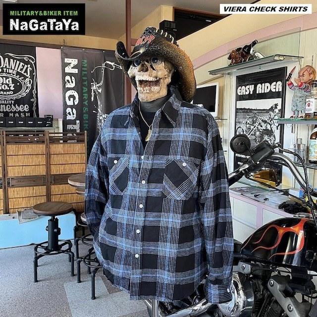 BIKERスタイル VIERA CHECK SHIRTS ビエラ チェックシャツ Lサイズ ネイビー 格子柄 バイカー系 ストリート系 カントリー_画像4