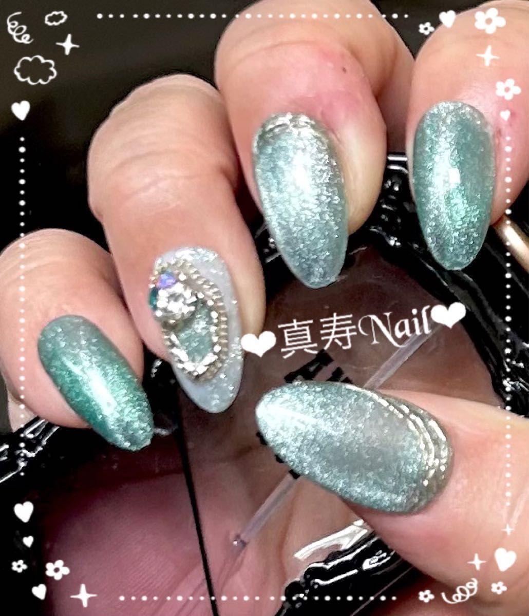 現品ジェルネイルチップ No 919 ターコイズグリーンマグネット|PayPay