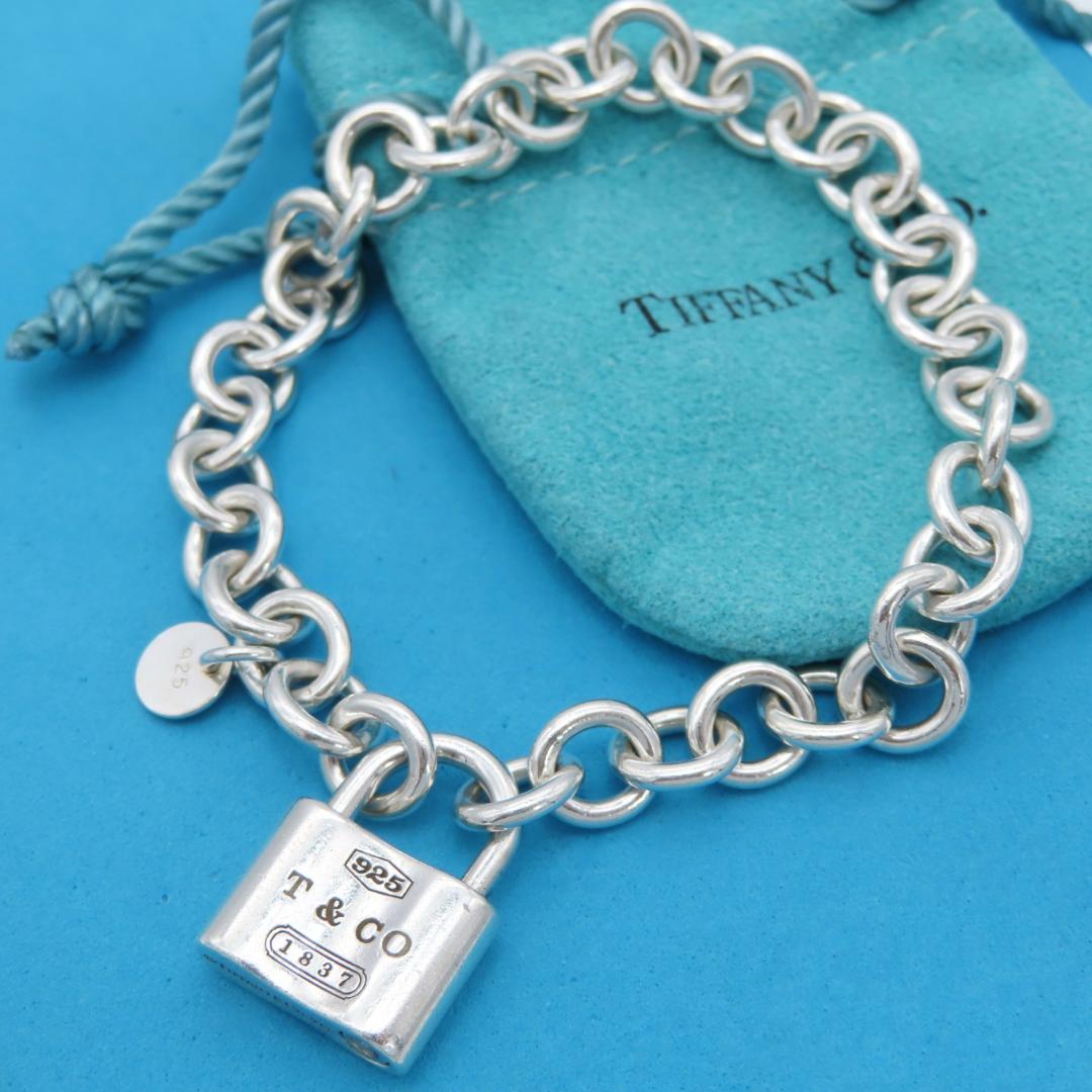 【送料無料】美品 Tiffany&Co. ティファニー カデナ シルバー ロック ブレスレット ドーナツ チェーン SV925 1837 カギ 南京錠 MW231