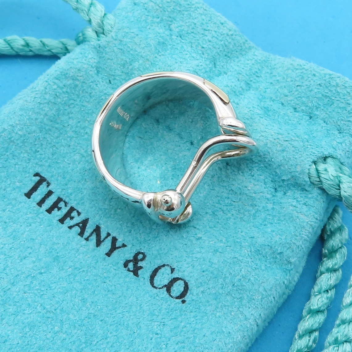 [ free shipping ] ultimate rare beautiful goods Tiffany&Co. Tiffany combination hoop earrings one-side ear yellow gold silver 750 SV925 OK15