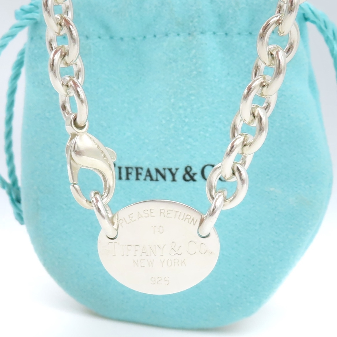 【送料無料】 美品 Tiffany&Co. ティファニー リターントゥ オーバル タグ シルバー ネックレス SV925 ドーナツ チェーン OS90