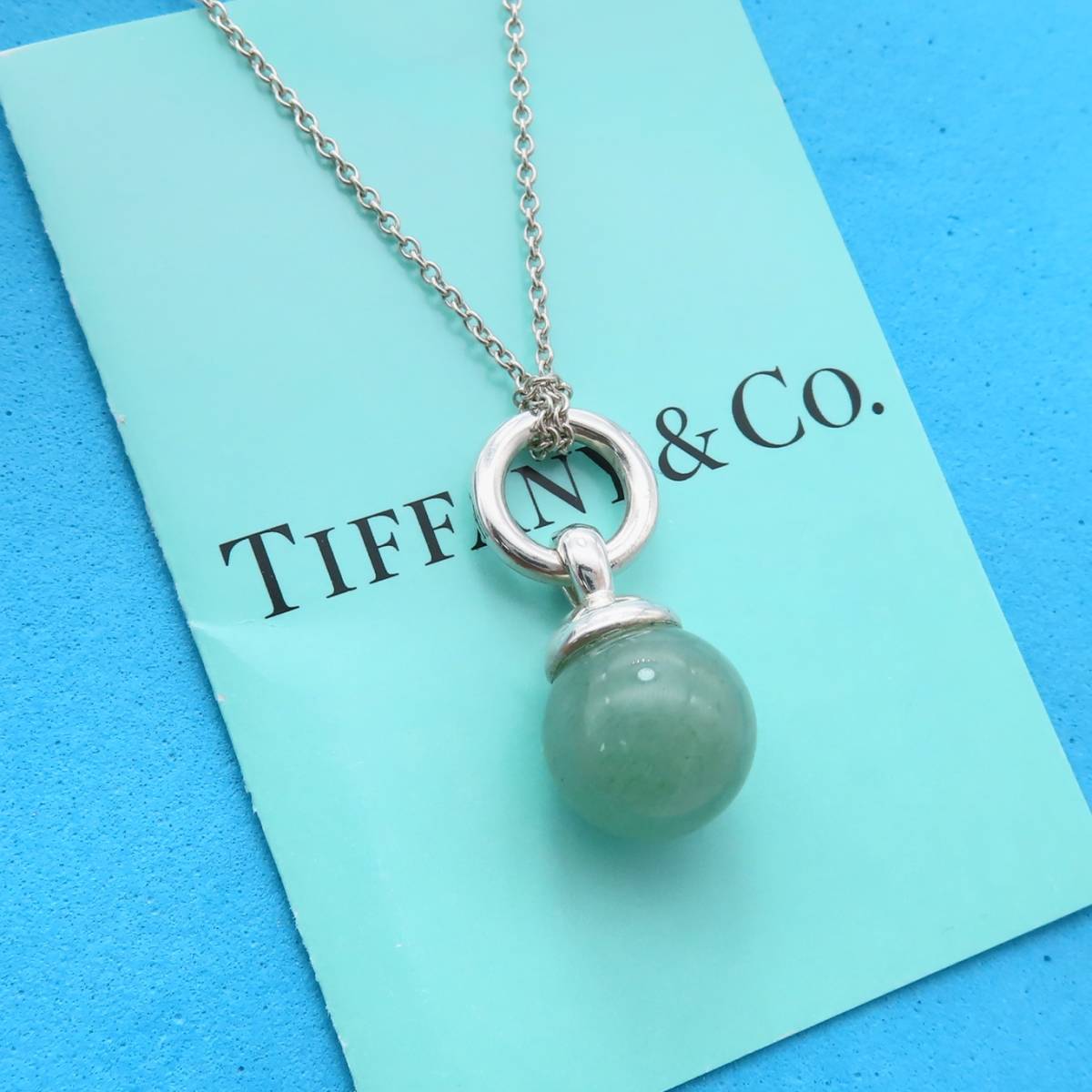 【送料無料】 美品 Tiffany&Co. ヴィンテージ ティファニー ヒスイ ボール シルバー ネックレス SV925 翡翠 グリーン 天然石 XZ30_画像1