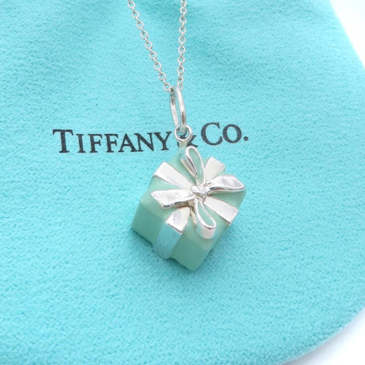 【送料無料】 美品 Tiffany&Co. ティファニー ブルー プレゼント ボックス シルバー ネックレス SV925 OS43