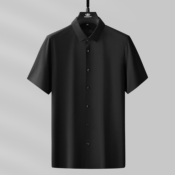 M ブラック 父の日 ワイシャツ メンズ 半袖 ドレスシャツ シルクシャツ 形態安定 ストレッチ 滑らかい 柔らかい 上質