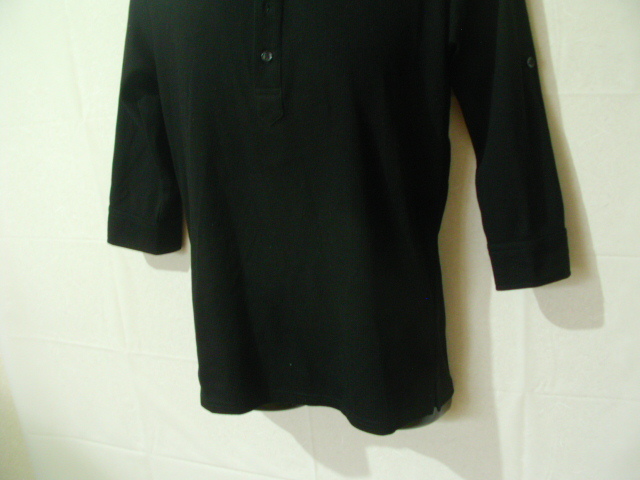 ssy7305 MENZ-STYLE 七分袖 リブニット ポロシャツ ブラック ■ 無地 ■ 袖ロールアップ 綿混素材 Mサイズの画像3