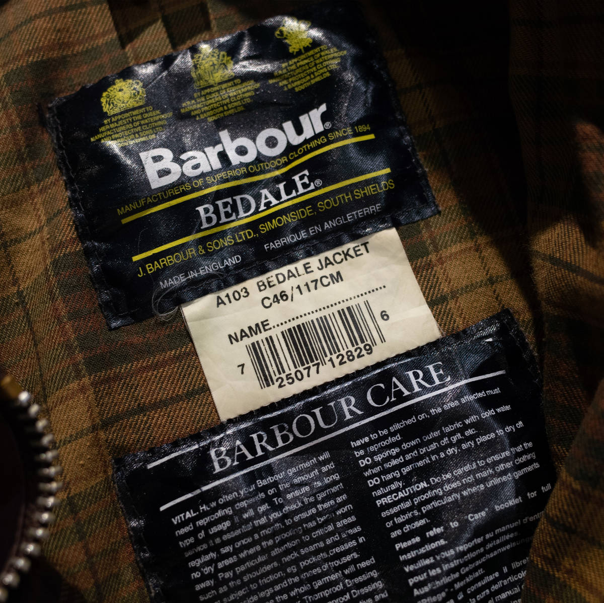 C46 XL相当 / 90’s 英国製 Vintage Barbour BEDALE オールド バブアー ビデイル オイルド ワックス ジャケット 3ワラント ブラウン 赤茶_画像6