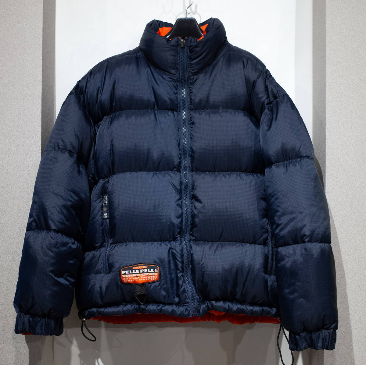 XXL / 90’s 00’s pelle pelle マークブキャナン ペレペレ レーシング ワッペン リバーシブル ダウン ジャケット Y2K ネイビー オレンジ_画像2