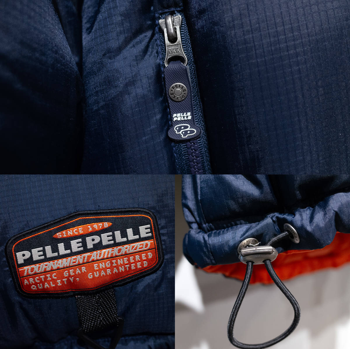 XXL / 90’s 00’s pelle pelle マークブキャナン ペレペレ レーシング ワッペン リバーシブル ダウン ジャケット Y2K ネイビー オレンジ_画像4