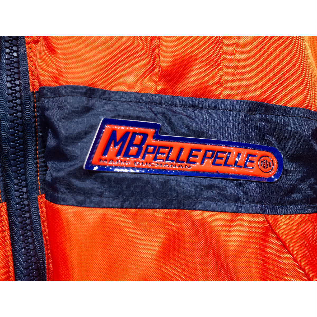 XXL / 90’s 00’s pelle pelle マークブキャナン ペレペレ レーシング ワッペン リバーシブル ダウン ジャケット Y2K ネイビー オレンジ_画像10