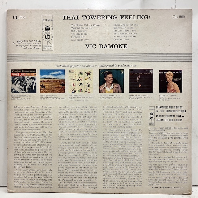 ●即決VOCAL LP Vic Damone / That Towering Feeling cl900 jv5316 米オリジナル、6eye Dg Mono ヴィック・ダモーン _画像4