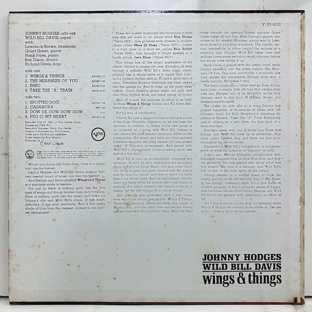 ●即決LP Johnny Hodges Wild Bill Davis / Wings & Things v6-8630 j38576 米オリジナル、Mgm Dg Stereo Vangelder刻印 _画像4