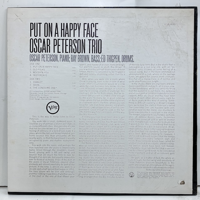 ●即決LP Oscar Peterson / Put On A Happy Face v8660 j38646 米オリジナル、黒銀T/Mgm Dg Mono