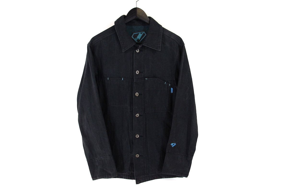 【初期】WTAPS デニムジャケット L ブラック/ターコイズ 黒/水色 刺繍ロゴ カバーオール ワークジャケット 日本製 ダブルタップス