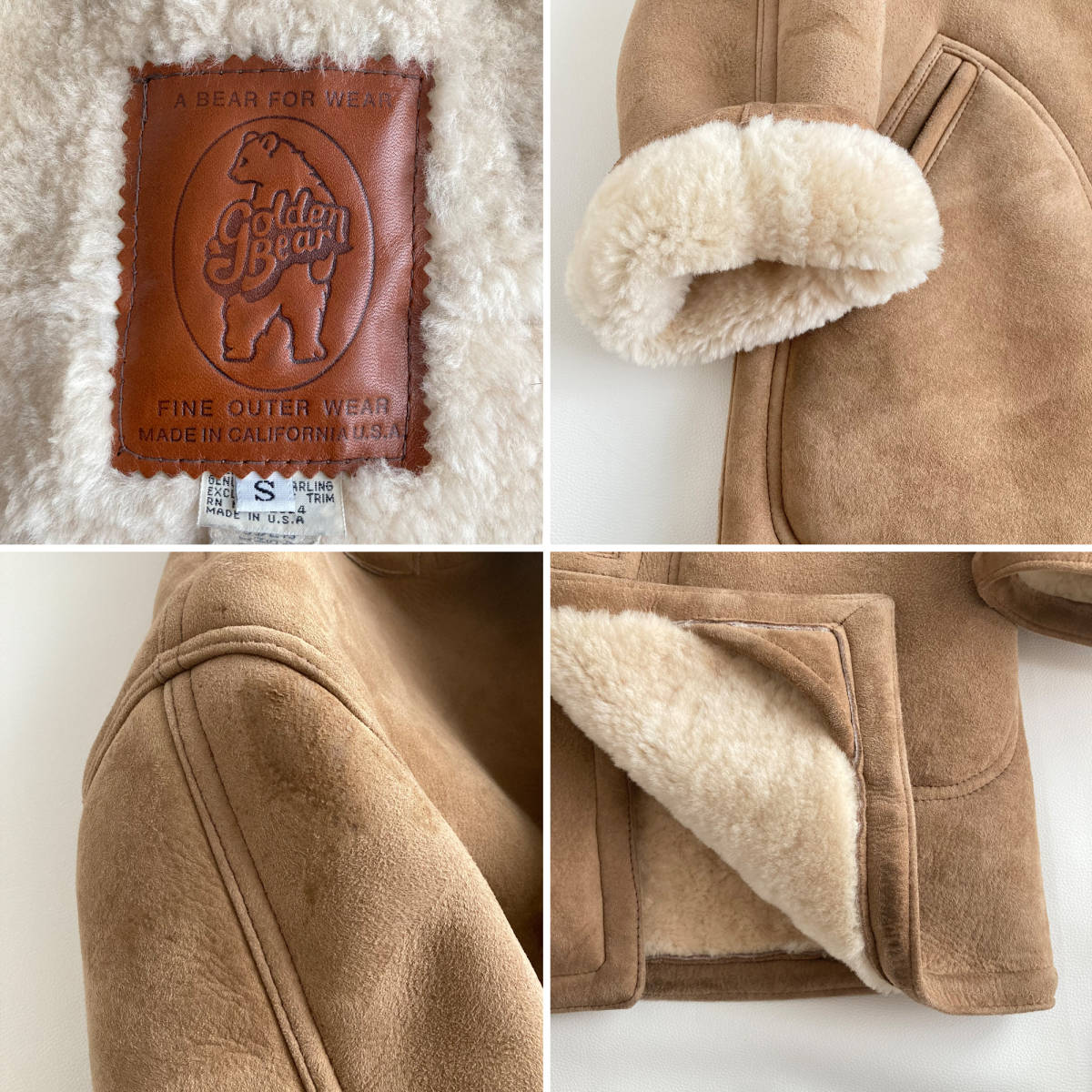 【希少】ゴールデンベア ボア ムートンコート ジャケット レザーコート USA製 90s 本革 GOLDEN BEAR sheepskin coat mouton_画像10