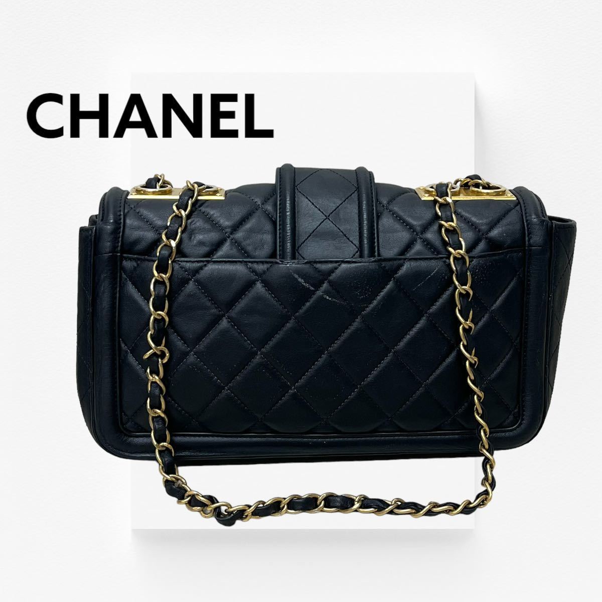 高級 CHANEL シャネル ２０番台 ココマーク マトラッセ ラムスキン ダブルチェーン ショルダーバッグ_画像2