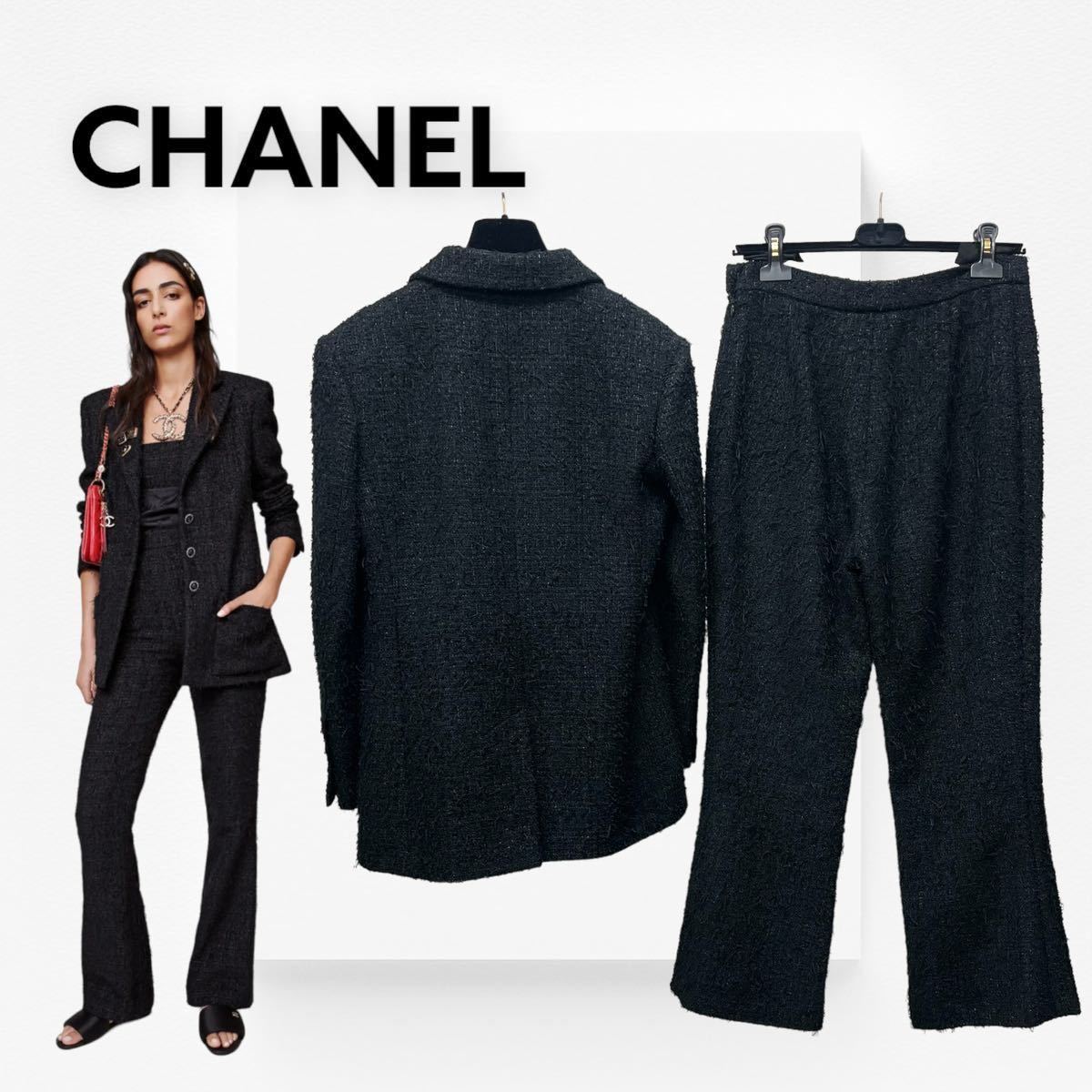 高級 タグ付き CHANEL シャネル 22P P72390 P72392 ココマーク ライオンヘッドボタン ツイード ジャケット＆パンツ セットアップ_画像2