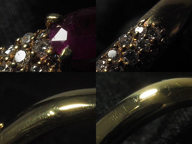 音羽屋■ ルビー/0.60ct ダイヤ/0.40ct K18YG イエローゴールド デザイン リング 12号 鑑別カード付き 仕上済【中古】の画像6