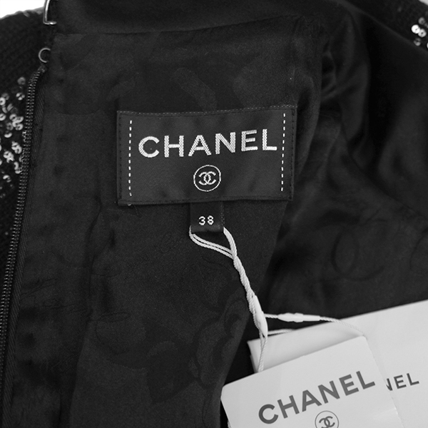  Chanel CHANEL One-piece платье M размер женский flair юбка с высоким воротником черный украшен блестками h-0444