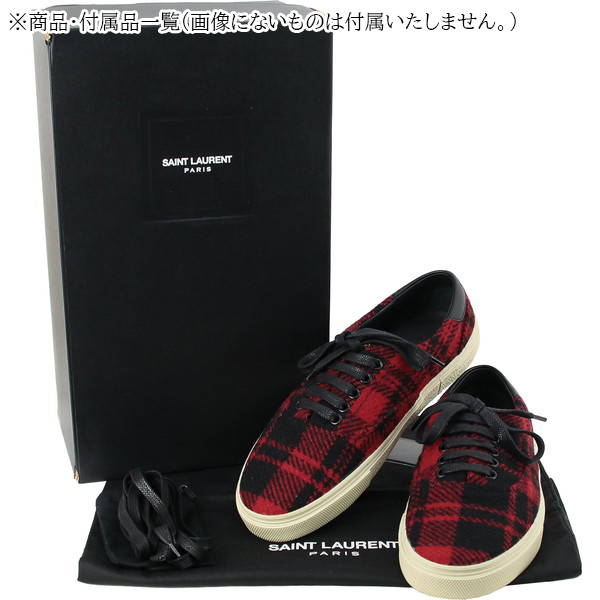 サンローラン SAINT LAURENT スニーカー 39.5 24.5cm チェック柄 ツイード レッド h-k032_画像8