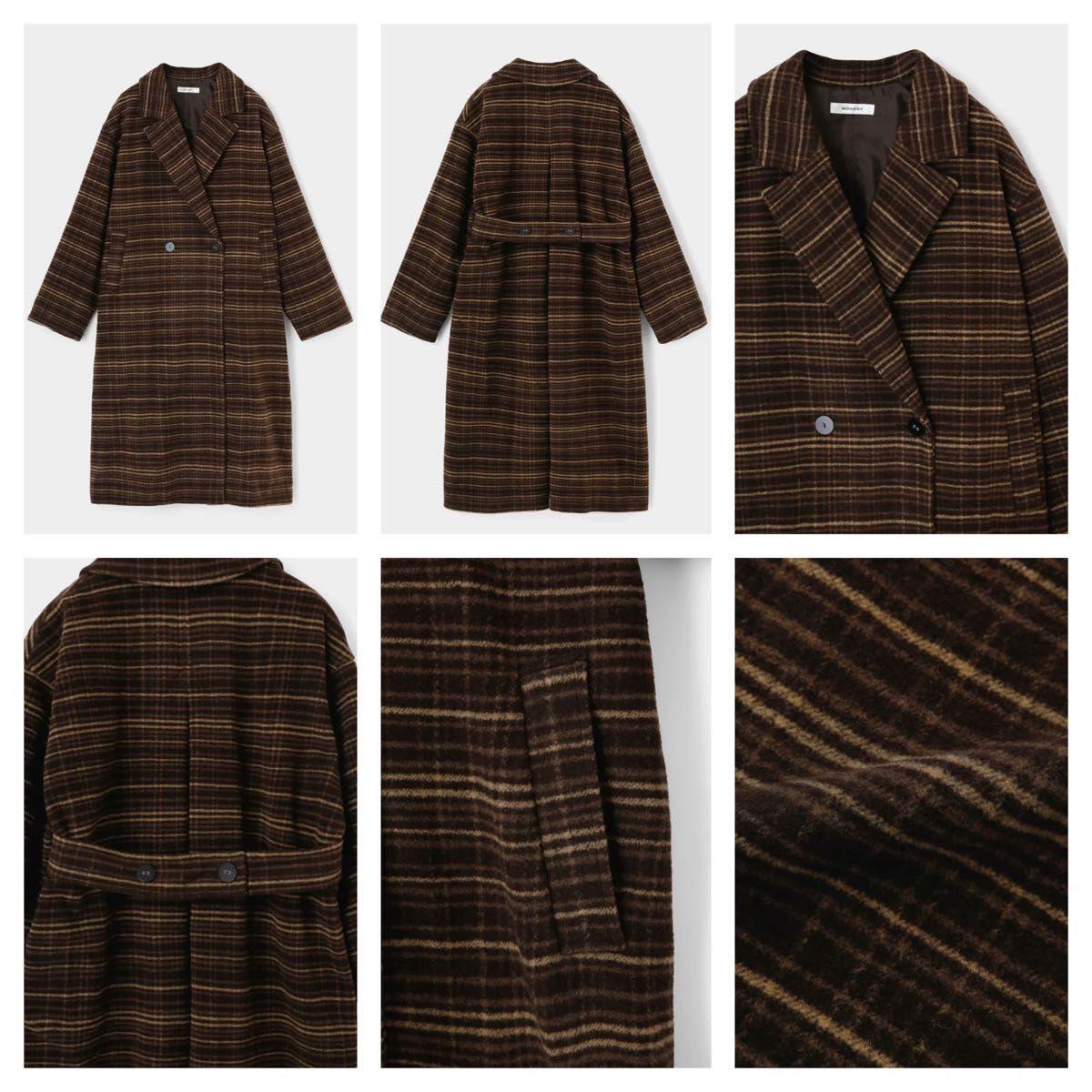 MOUSSY ALINE WOOL ロングコート ブラウン チェック 美品