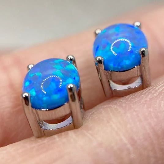  oval type blue fire - opal. simple earrings * lady's silver 925 stamp color stone accessory new goods gem Y-RSHOP wholesale 