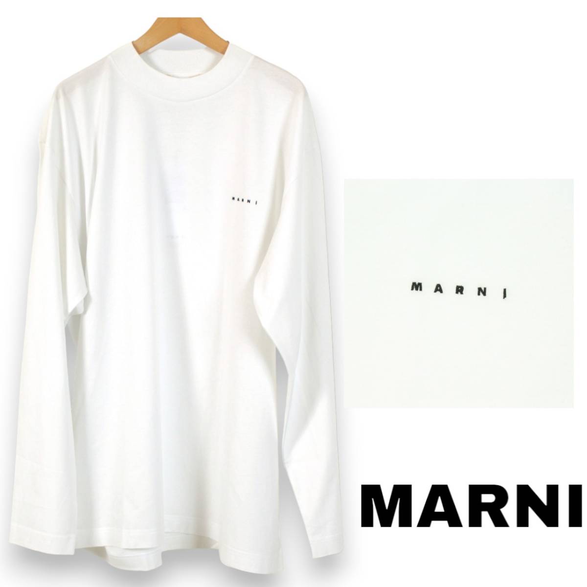 MARNI　メンズ　ロングスリーブTシャツ　ロンT　長袖Tシャツ　ミニロゴ　ホワイト　サイズ50　マルニ